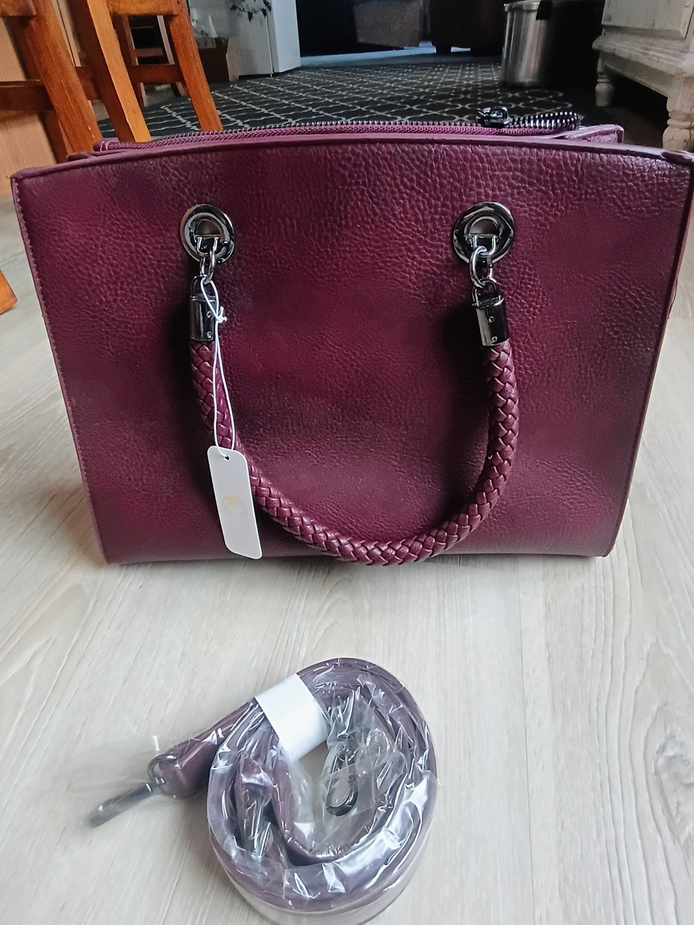 Charming Charlie Pattern Play Wine Burgundy Satchel Shoulder Crossbody Handbag